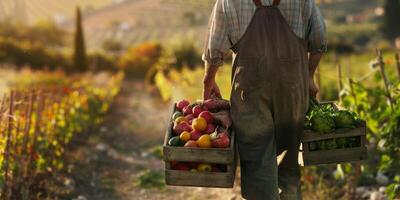 wooden box basket with vegetables photo