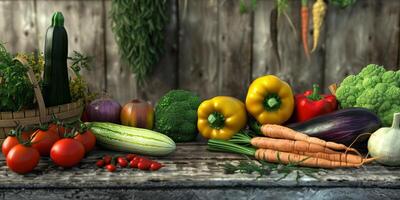 wooden box basket with vegetables photo