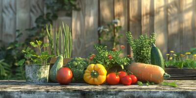 wooden box basket with vegetables photo