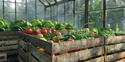 wooden box basket with vegetables photo