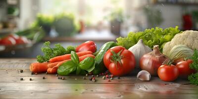 wooden box basket with vegetables photo