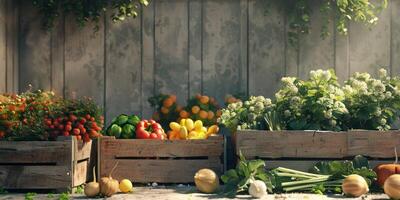 de madera caja cesta con vegetales foto