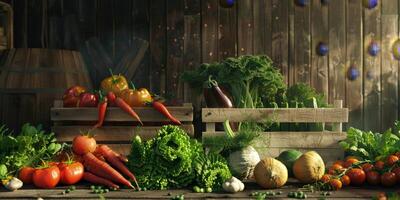 wooden box basket with vegetables photo