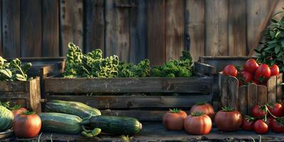 wooden box basket with vegetables photo