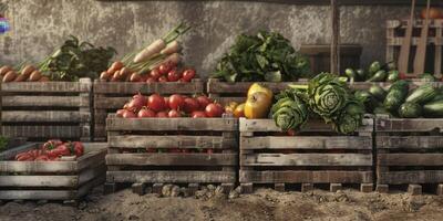 wooden box basket with vegetables photo