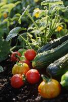 wooden box basket with vegetables photo