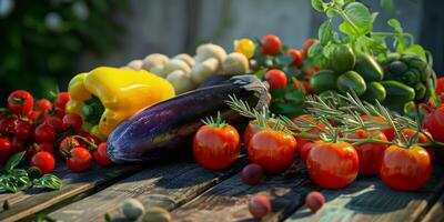 wooden box basket with vegetables photo