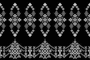 Traditional black ethnic motifs ikat geometric fabric pattern cross stitch.Ikat embroidery Ethnic oriental Pixel black background.Abstract,illustration. Texture,decoration,wallpaper. vector