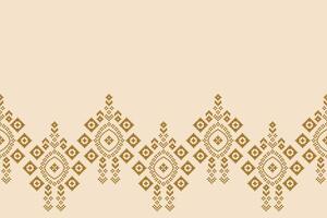 Traditional ethnic motifs ikat geometric fabric pattern cross stitch.Ikat embroidery Ethnic oriental Pixel brown cream background. Abstract,illustration. Texture,scarf,decoration,wallpaper. vector