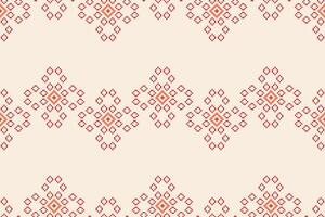 Traditional ethnic motifs ikat geometric fabric pattern cross stitch.Ikat embroidery Ethnic oriental Pixel brown cream background. Abstract,illustration. Texture,scarf,decoration,wallpaper. vector