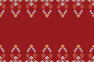 Traditional ethnic motifs ikat geometric fabric pattern cross stitch.Ikat embroidery Ethnic oriental Pixel red background. Abstract,illustration. Texture,christmas,decoration,wallpaper. vector