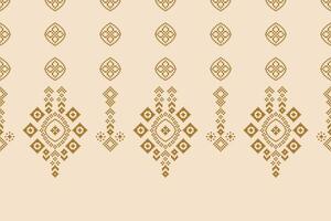 Traditional ethnic motifs ikat geometric fabric pattern cross stitch.Ikat embroidery Ethnic oriental Pixel brown cream background. Abstract,illustration. Texture,scarf,decoration,wallpaper. vector