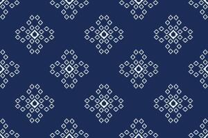 Traditional ethnic motifs ikat geometric fabric pattern cross stitch.Ikat embroidery Ethnic oriental Pixel navy blue background. Abstract,illustration. Texture,decoration,wallpaper. vector