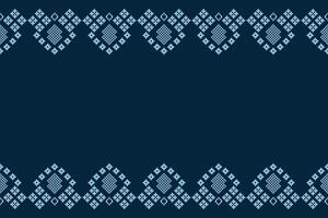 Traditional ethnic motifs ikat geometric fabric pattern cross stitch.Ikat embroidery Ethnic oriental Pixel navy blue background. Abstract,illustration. Texture,decoration,wallpaper. vector