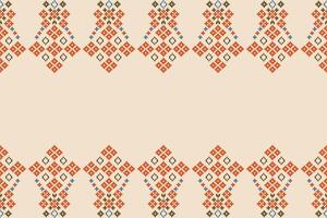 Traditional ethnic motifs ikat geometric fabric pattern cross stitch.Ikat embroidery Ethnic oriental Pixel brown cream background. Abstract,illustration. Texture,scarf,decoration,wallpaper. vector