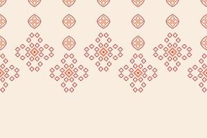 Traditional ethnic motifs ikat geometric fabric pattern cross stitch.Ikat embroidery Ethnic oriental Pixel brown cream background. Abstract,illustration. Texture,scarf,decoration,wallpaper. vector