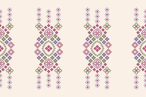 Traditional ethnic motifs ikat geometric fabric pattern cross stitch.Ikat embroidery Ethnic oriental Pixel brown cream background. Abstract,illustration. Texture,scarf,decoration,wallpaper. vector