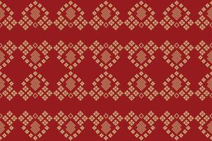 Traditional ethnic motifs ikat geometric fabric pattern cross stitch.Ikat embroidery Ethnic oriental Pixel red background. Abstract,illustration. Texture,christmas,decoration,wallpaper. vector