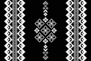 Traditional black ethnic motifs ikat geometric fabric pattern cross stitch.Ikat embroidery Ethnic oriental Pixel black background.Abstract,illustration. Texture,decoration,wallpaper. vector