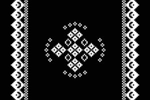 Traditional black ethnic motifs ikat geometric fabric pattern cross stitch.Ikat embroidery Ethnic oriental Pixel black background.Abstract,illustration. Texture,decoration,wallpaper. vector