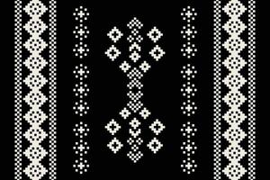 Traditional black ethnic motifs ikat geometric fabric pattern cross stitch.Ikat embroidery Ethnic oriental Pixel black background.Abstract,illustration. Texture,decoration,wallpaper. vector