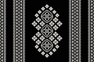 Traditional black ethnic motifs ikat geometric fabric pattern cross stitch.Ikat embroidery Ethnic oriental Pixel black background.Abstract,illustration. Texture,decoration,wallpaper. vector