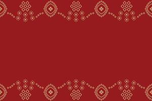 Traditional ethnic motifs ikat geometric fabric pattern cross stitch.Ikat embroidery Ethnic oriental Pixel red background. Abstract,illustration. Texture,christmas,decoration,wallpaper. vector