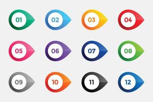 bullet points from one to twelve in many colors vector