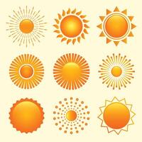 set of nine sun shapes icons in different styles vector