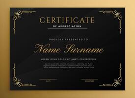 black vintage style certificate template with golden details vector