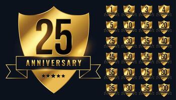 premium golden anniversary logotype emblem big set vector