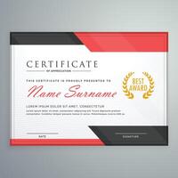 modern certificate design with geometric red and black shapes vector