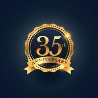 35th anniversary celebration badge label in golden color vector