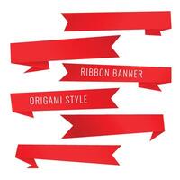 origami style red ribbon banners set vector