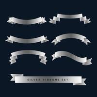 silver shiny 3d ribbons set vector