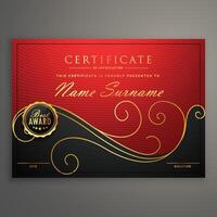 red and black luxury certificate design template vector