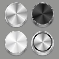 realistic circular 3d brushed metal icons set vector