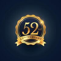 52º aniversario celebracion Insignia etiqueta en dorado color vector