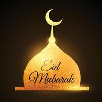 eid mubarak muslims festival with golden mosque vector