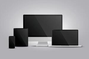 realistic display of monitor laptop tablet and smarphone vector