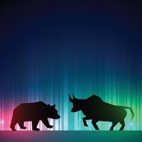 stock market illustrator with bull and bear vector