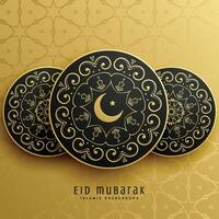 eid mubarak greeting card design in islamic decoration vector