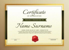 premium golden certificate of appreciation template vector