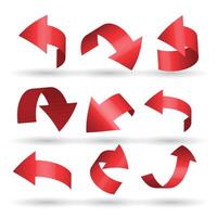 red curved arrows set in 3d style vector