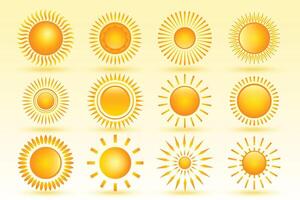 set of tweleve shiny sun in different shapes vector