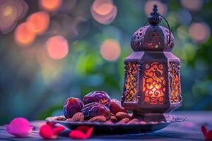 Decorative Lantern Beside Filled Plate photo