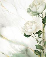 White Roses on Gold Marble Border photo
