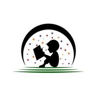 para niños leyendo libros logo ilustración diseño vector