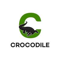 Crocodile with letter C logo illustration design vector