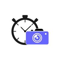 camera and clock logo design illustration vector